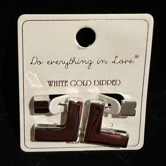 Silver 14K White Gold Dipped Right Angle Earrings, NWT - Picture 1 of 5